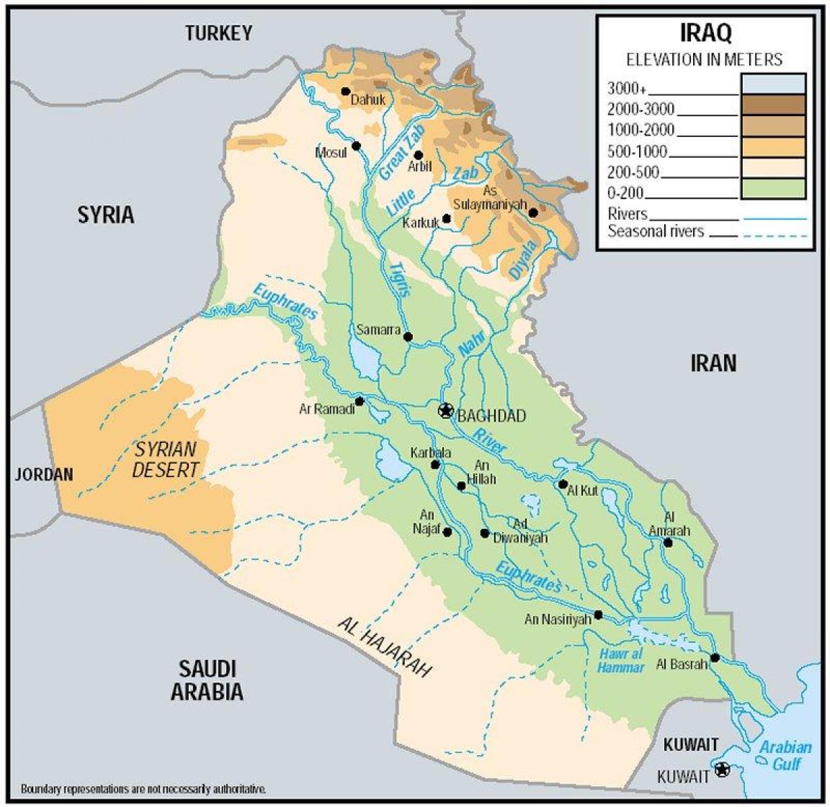 Map of Iraq elevation