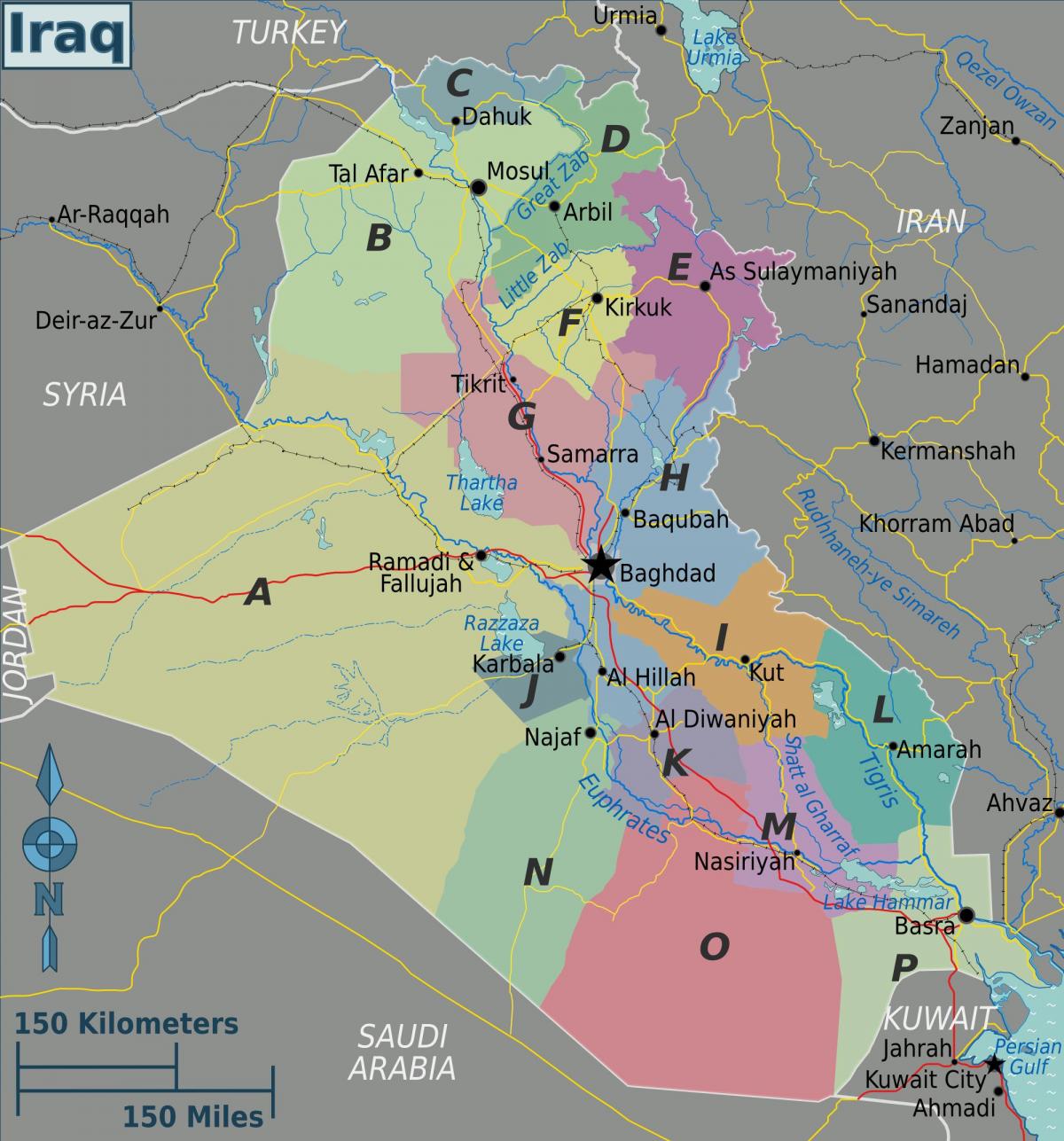 Map of Iraq regions